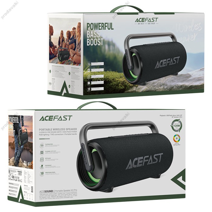 Портативна колонка Bluetooth ACEFAST K2 Pro Portable wireless Speaker BT5.3/USB/AUX 120W Black